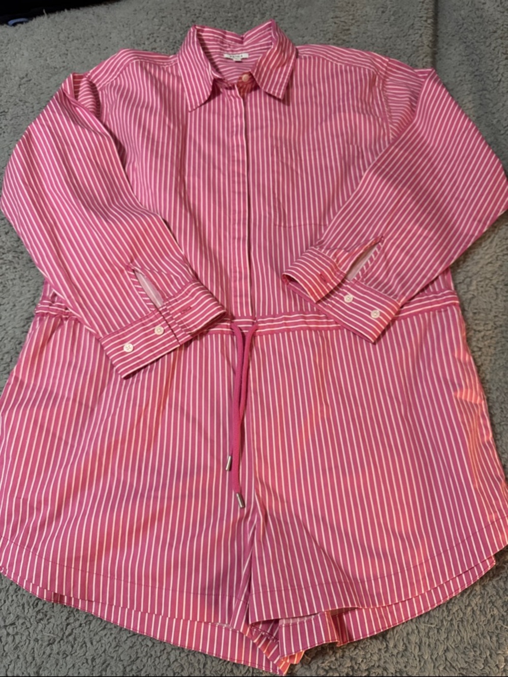 pistola Pink and White Striped Drawstring Romper
